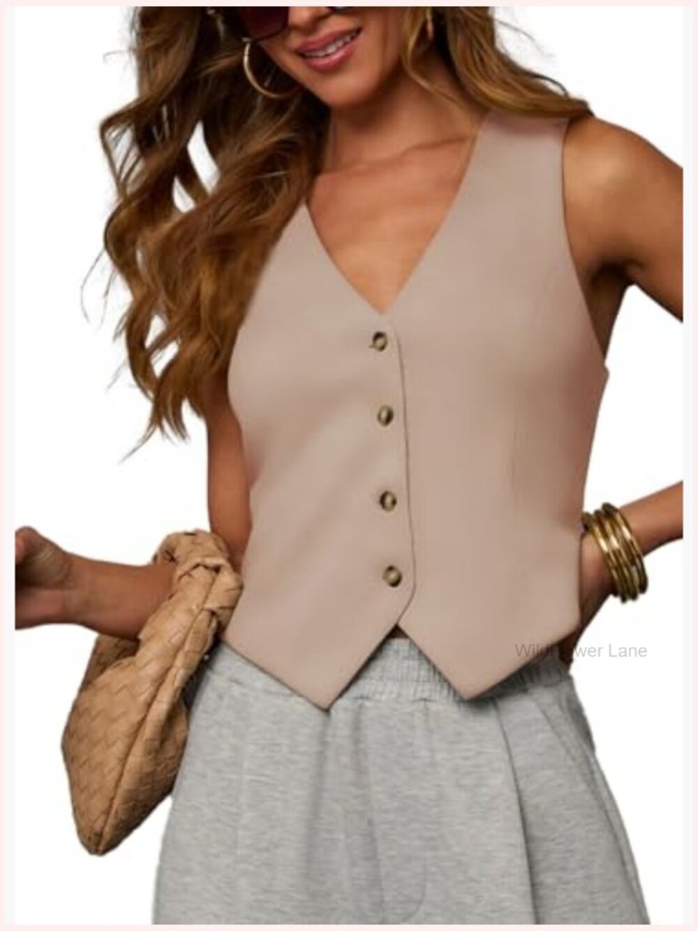 Cropped Vest Top V Neck Button Down Sleeveless Business Casual Tank - Picture 2 of 7